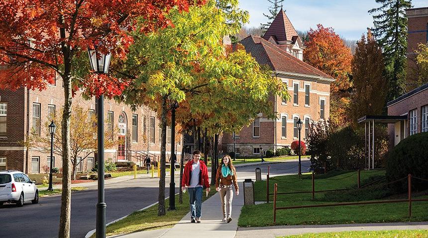 Students walking down academic alley. 